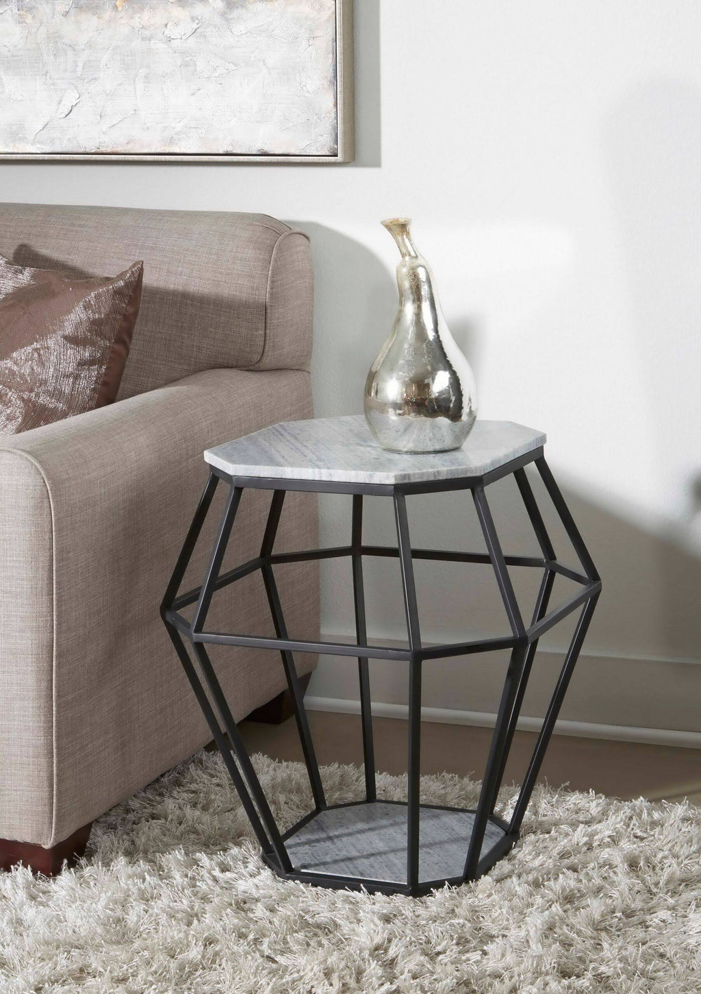 Grey Black Octagonal Accent Table J655