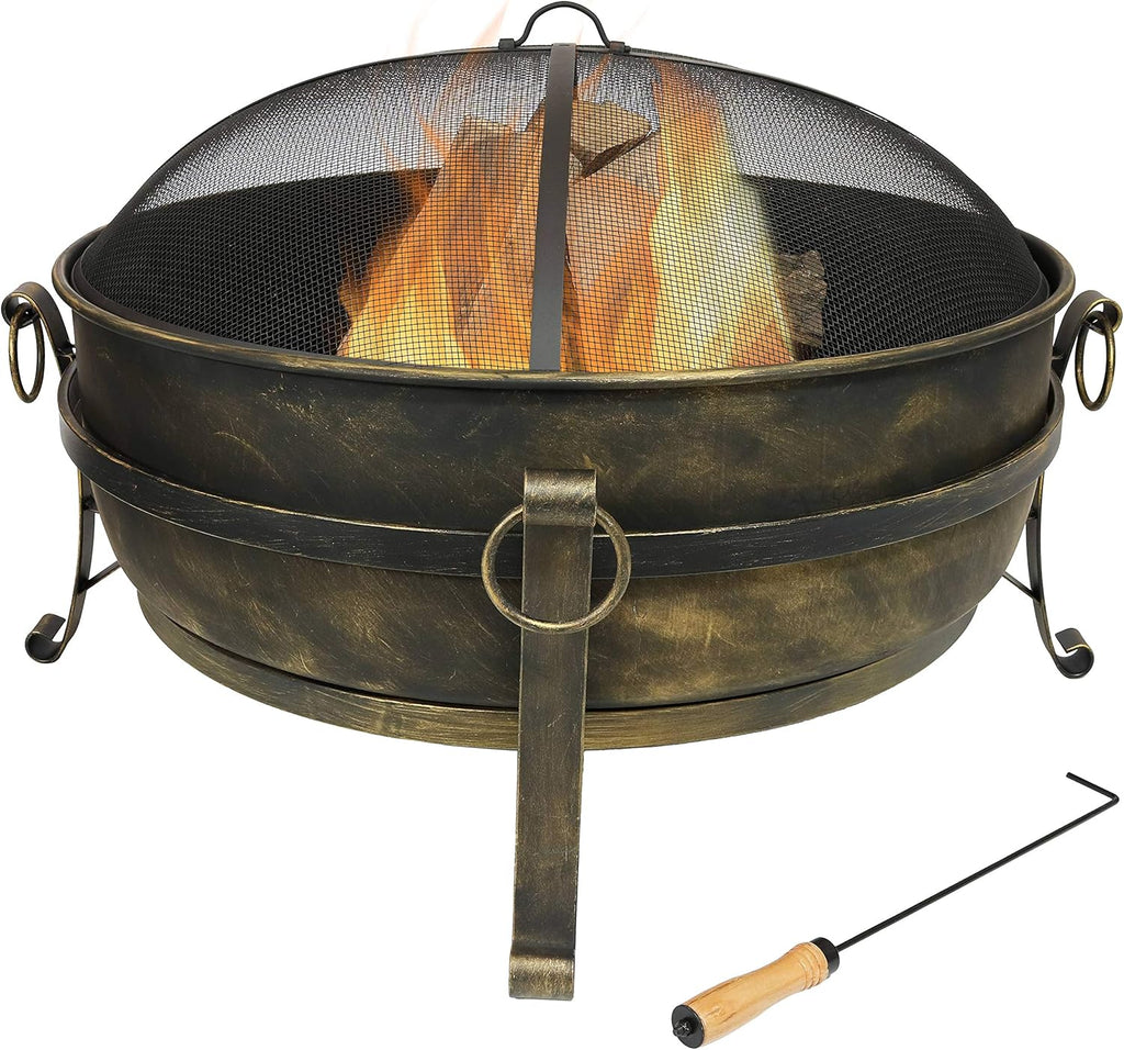24-Inch Wood-Burning Fire Pit with Spark Screen and Metal Grate G419735