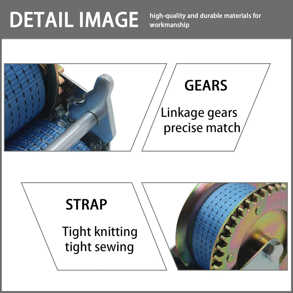 2500lbs Hand Winch with 32ft Blue Strap, Pack of 2 D4842