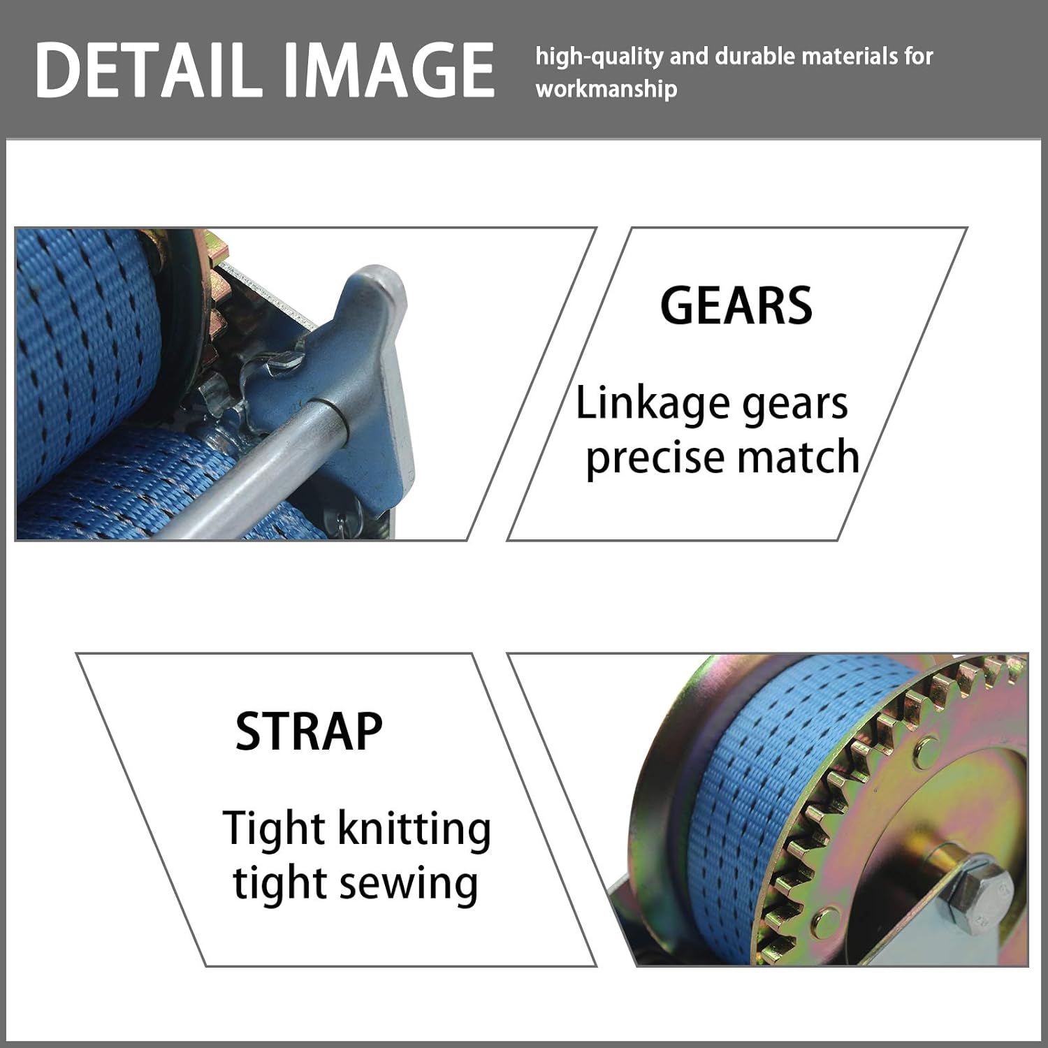 2500lbs Hand Winch with 32ft Blue Strap, Pack of 2 D4842