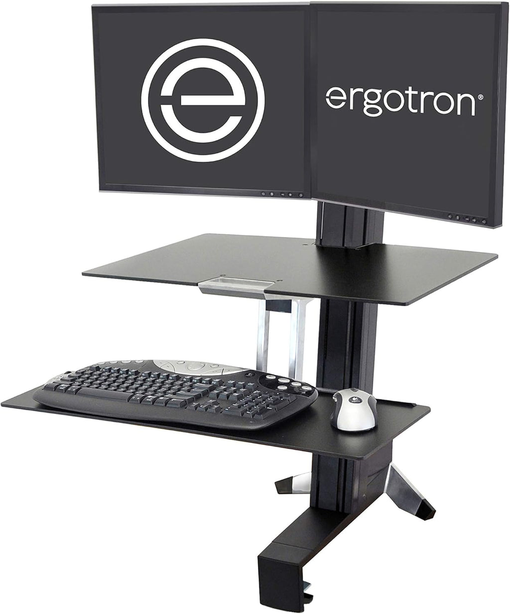 Black Sit Stand Dual Monitor Standing Desk Converter with Worksurface T968