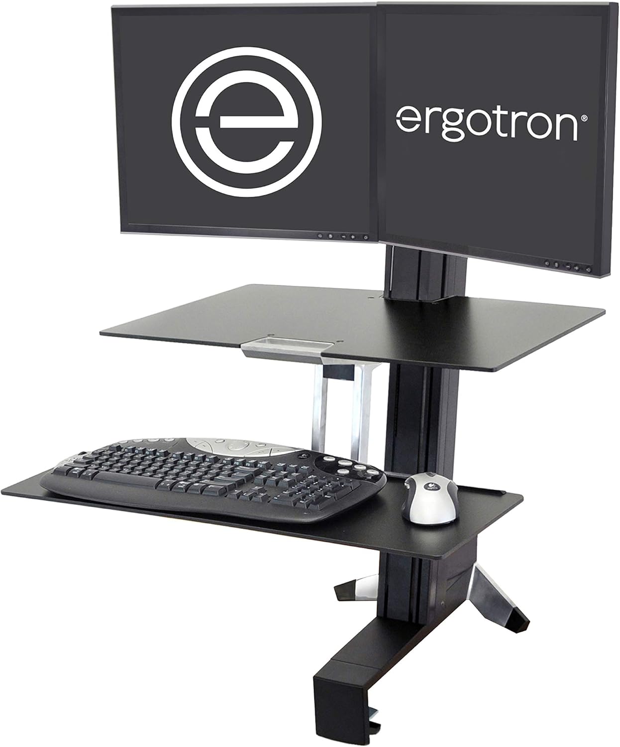 Black Sit Stand Dual Monitor Standing Desk Converter with Worksurface T968