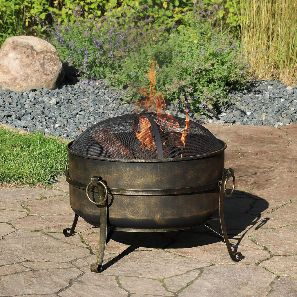 24-Inch Wood-Burning Fire Pit with Spark Screen and Metal Grate G419735
