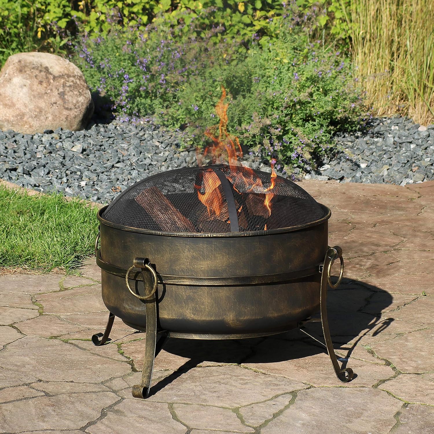 24-Inch Wood-Burning Fire Pit with Spark Screen and Metal Grate G419735
