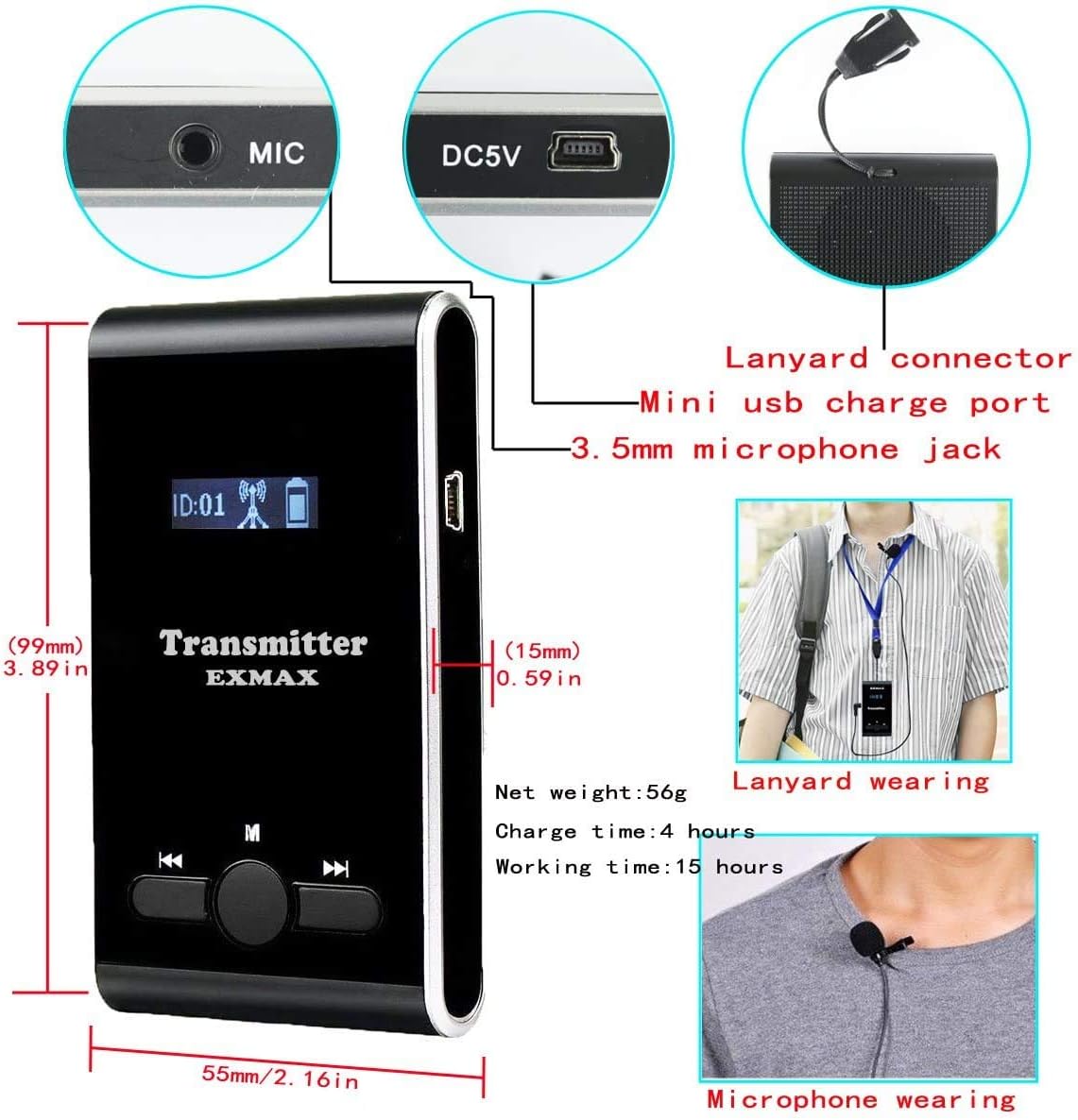 195-230MHz Wireless Tour Guide System (1 Transmitter 10 Receivers Charging Base) P48549