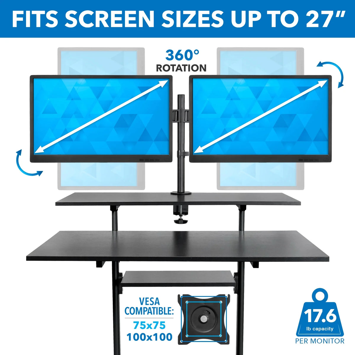Black Mobile Standing Desk with Dual Monitor Mount Z217878