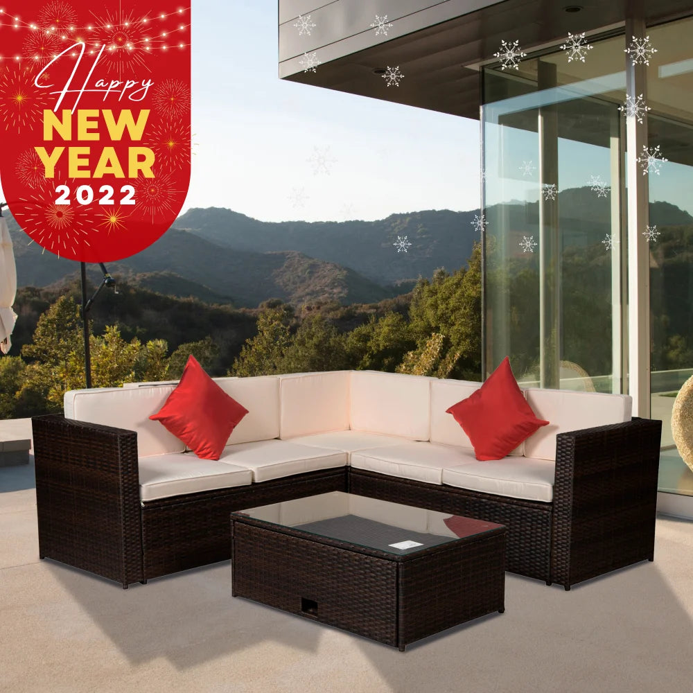 Brown PE Rattan Wicker Sectional Cushioned Sofa Set G910856