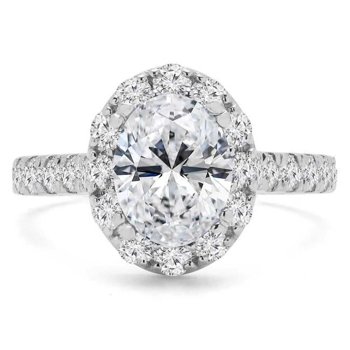 Oval Halo Engagement Ring with Accents in 14K White Gold T171