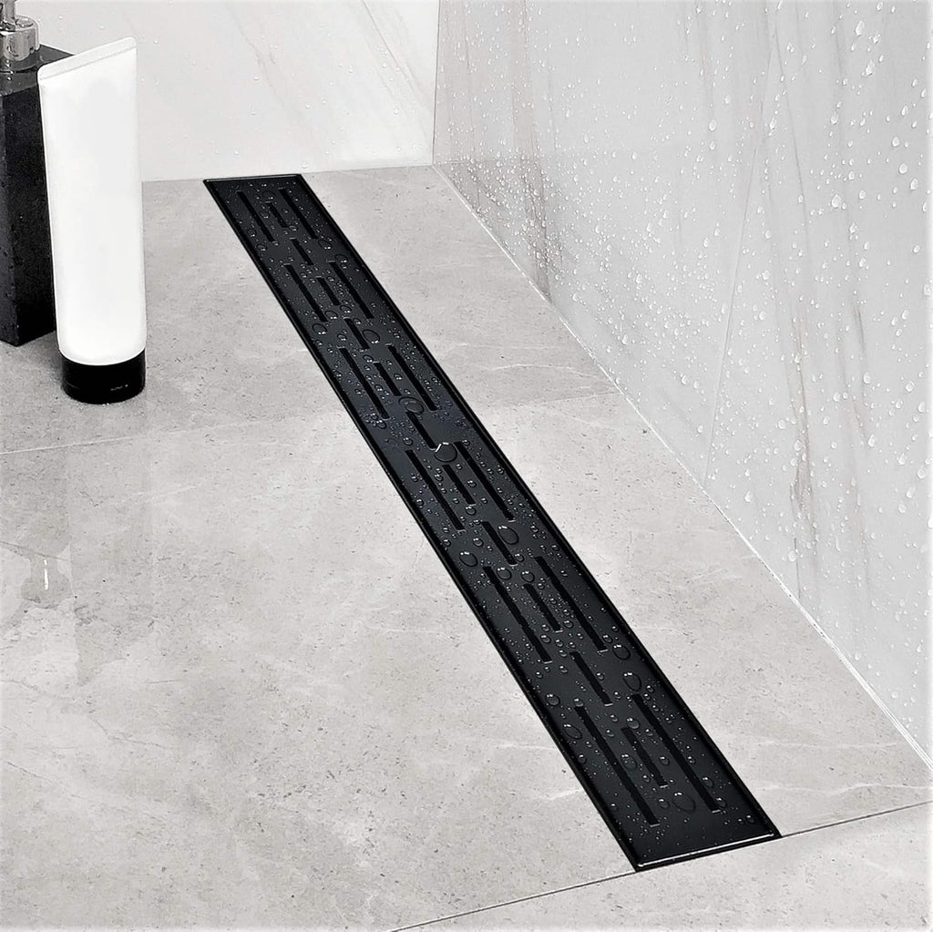 24 in Rectangular Linear Shower Drain with Brickwork Pattern Grate, Brushed 304 Stainless Steel, Black Pack of 2 G6321