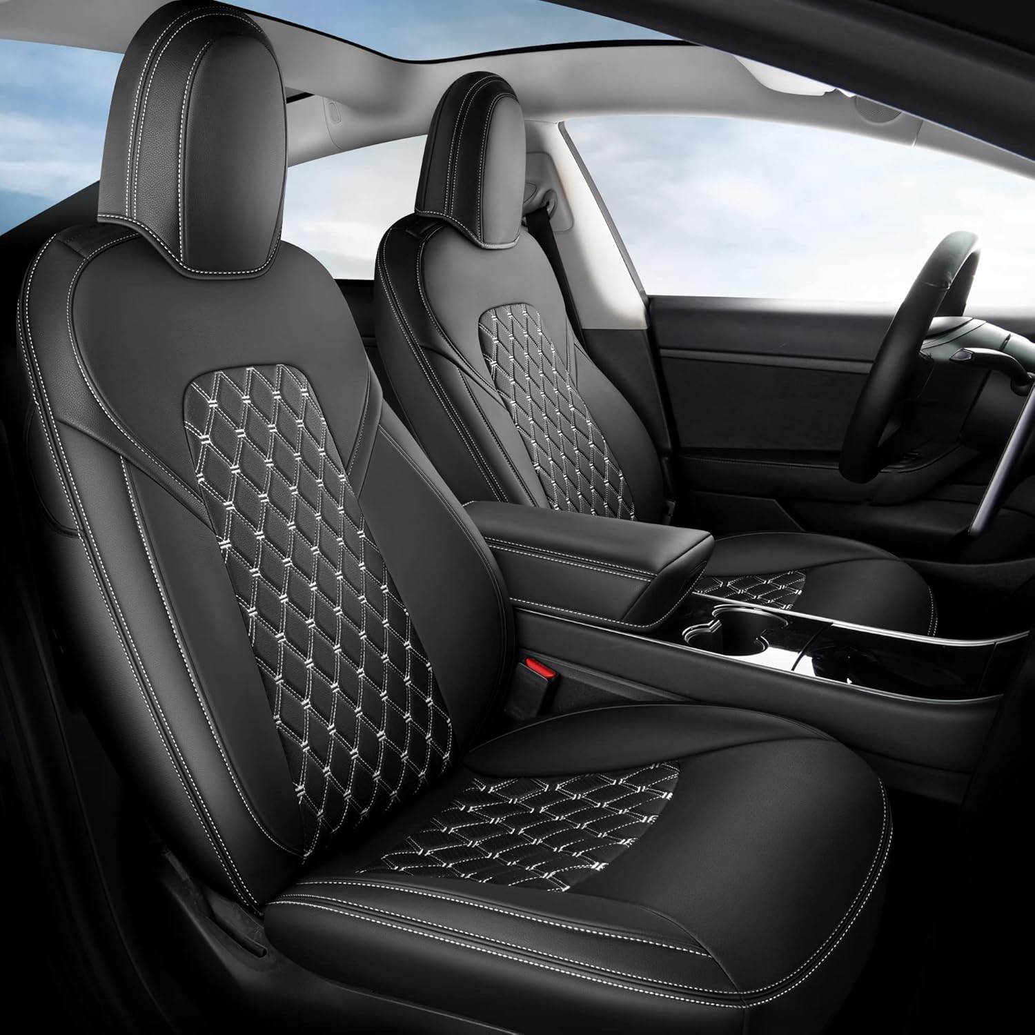 Black Pu Leather Car Seat Covers for Tesla Model Y I627868