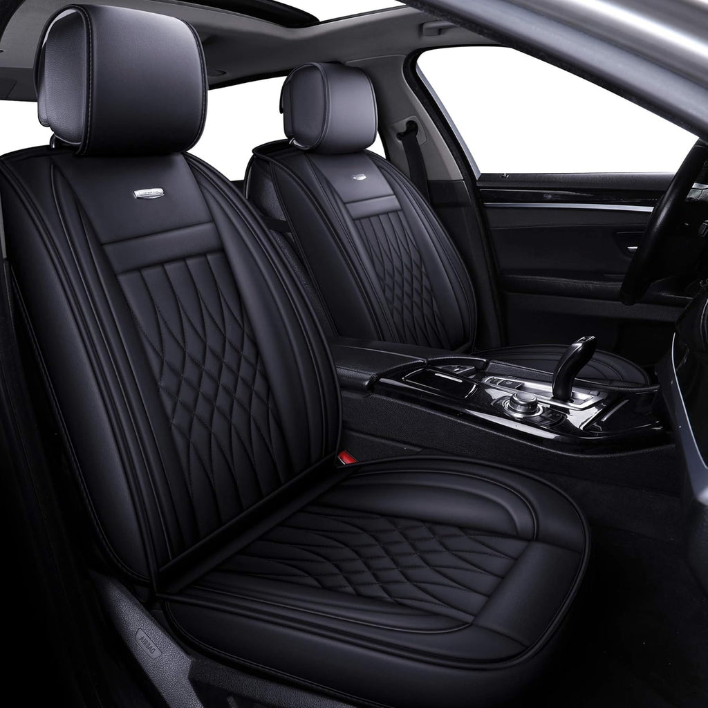 5 Car Seat Covers Full Set Waterproof Faux Leather Black&Red J777143