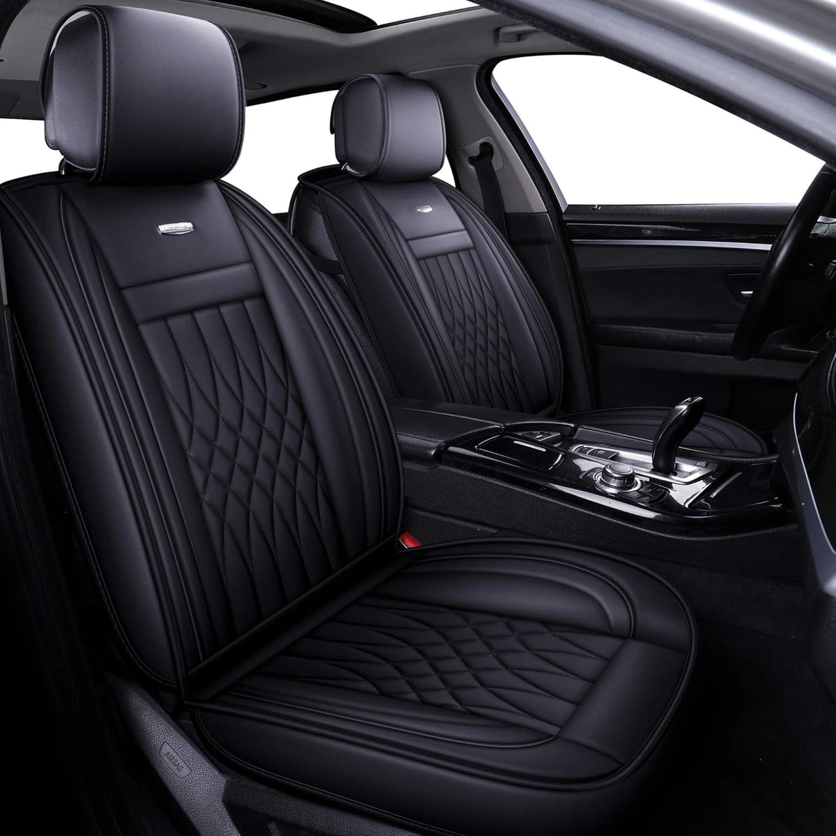 5 Car Seat Covers Full Set Waterproof Faux Leather Black&Red J777143
