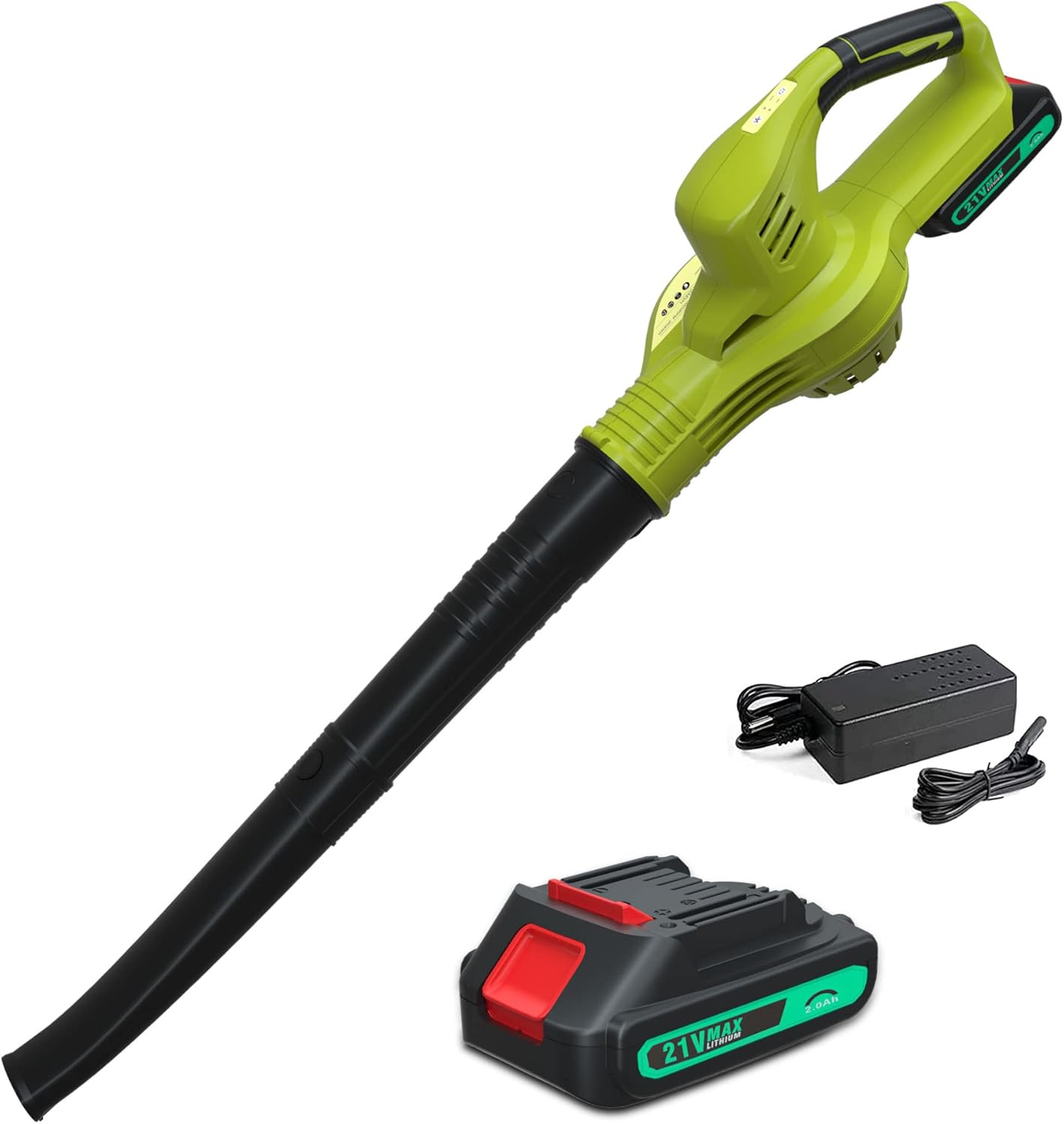 Cordless Handheld Leaf Blower with 2.0Ah Battery and Charger, 2 Speeds, 2 Adjustable Tubes, Dark Green, Pack of 2 J72086