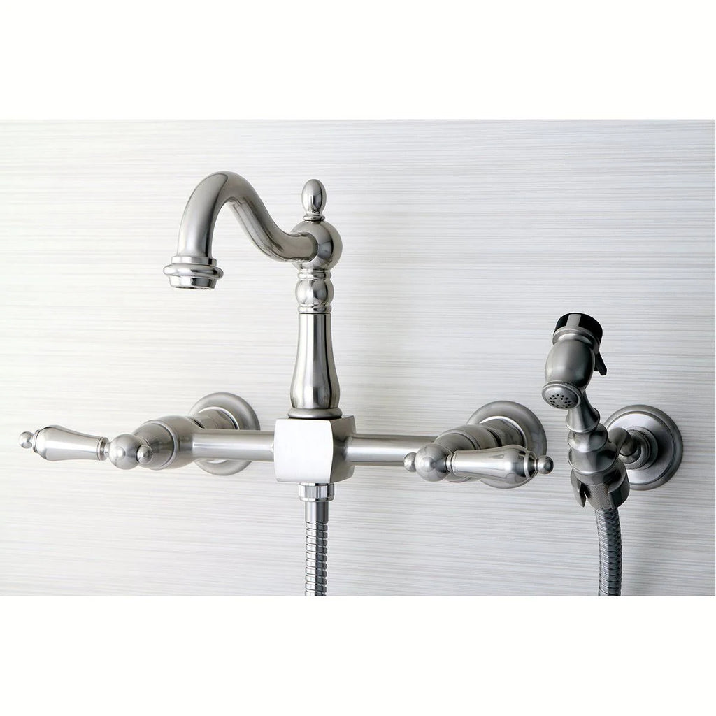 Polished Brass Wall Mount Bridge Kitchen Faucet with Brass Sprayer N625