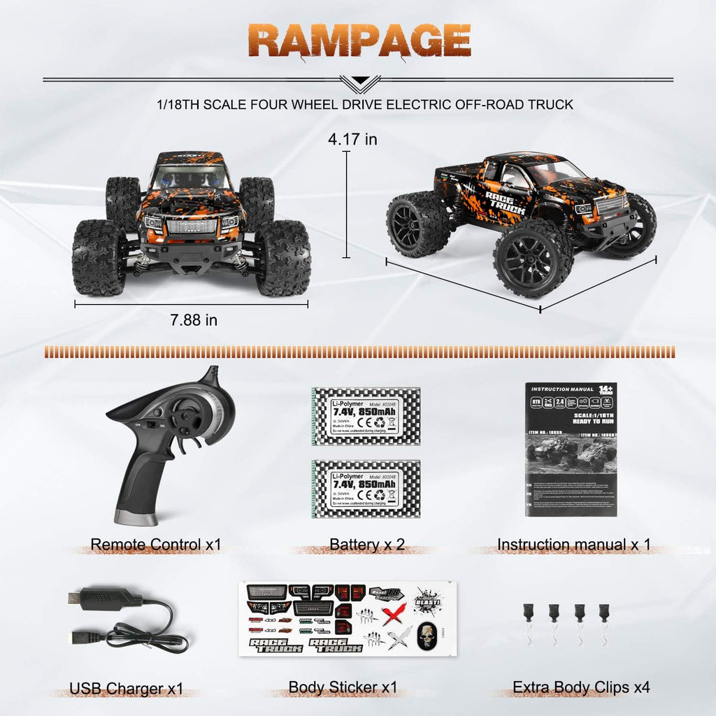 1:18 Scale 4X4 Off Road Remote Control Truck with 2 Batteries H506