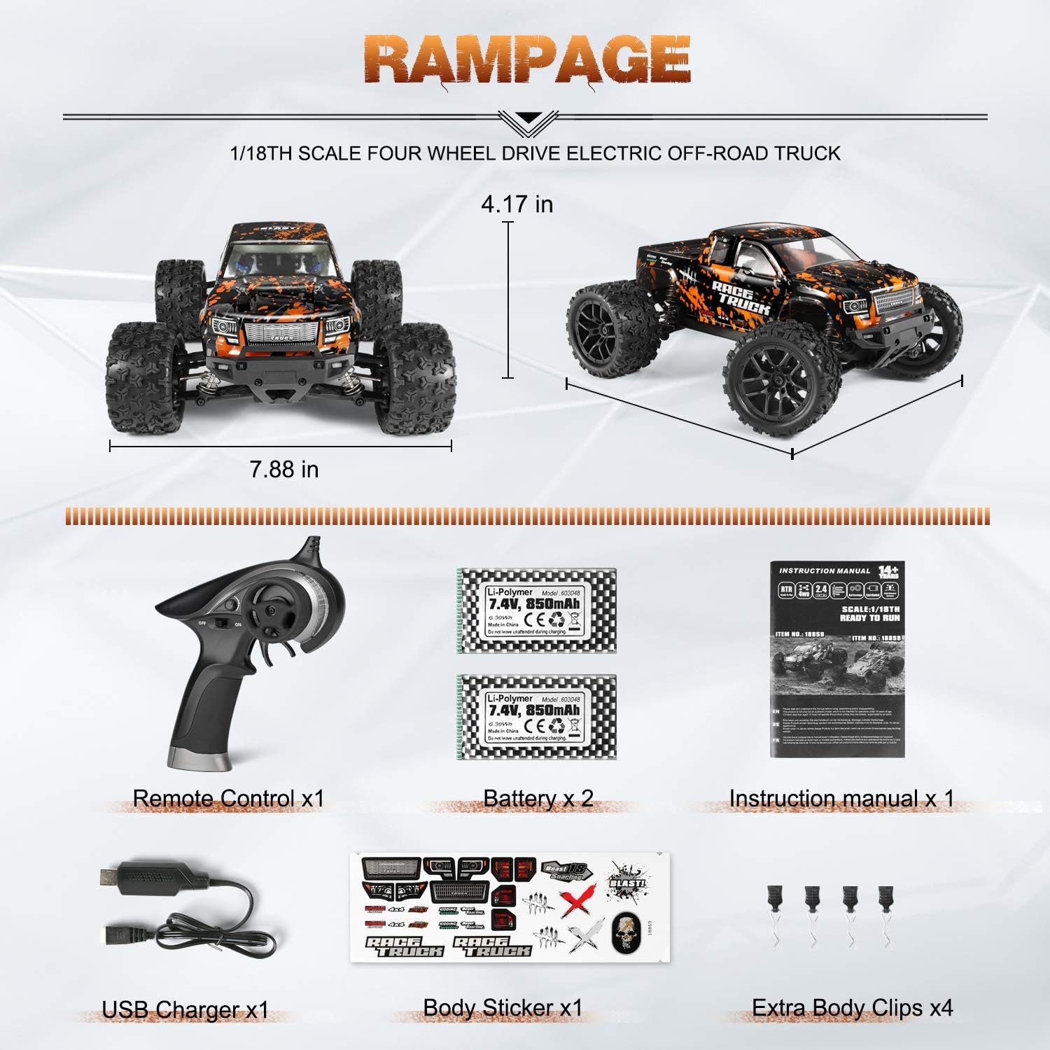 1:18 Scale 4X4 Off Road Remote Control Truck with 2 Batteries H506
