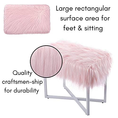 Pink Faux Fur Foot Stool Ottoman B60747