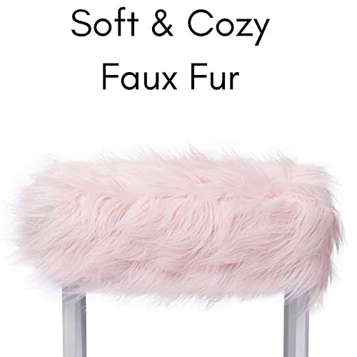 Pink Faux Fur Foot Stool Ottoman B60747
