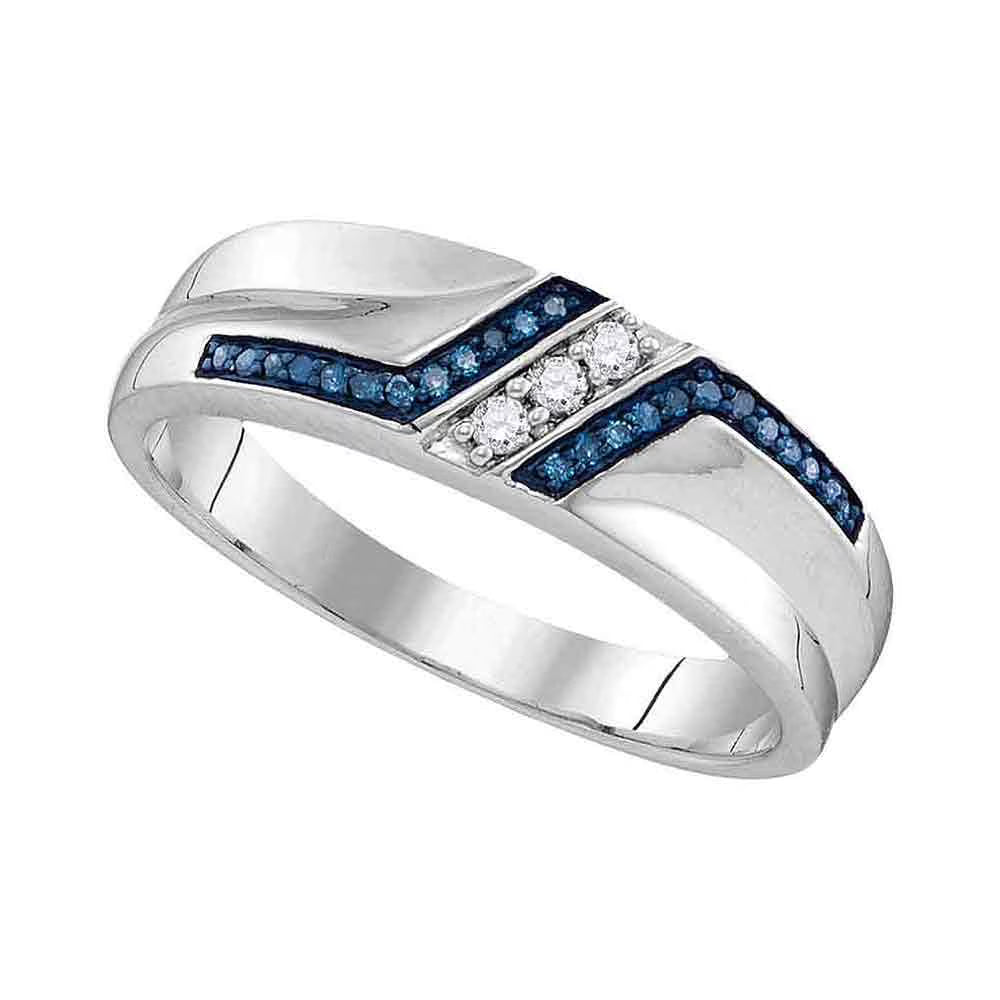 Men's Solid Sterling Silver Blue Diamond Wedding Band Ring Size 12 C133399