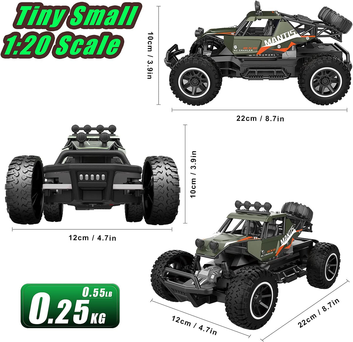 2 PCS Remote Control Off Road Monster Trucks Cars, 1:20 Scale Metal Shell Alloy RC Car, 2.4Ghz X755958