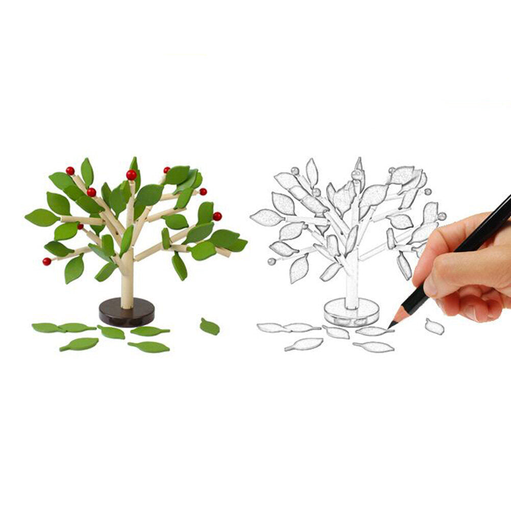 Creative Wooden Tree Blocks with Leaves 3D Building Set Toy Y9363