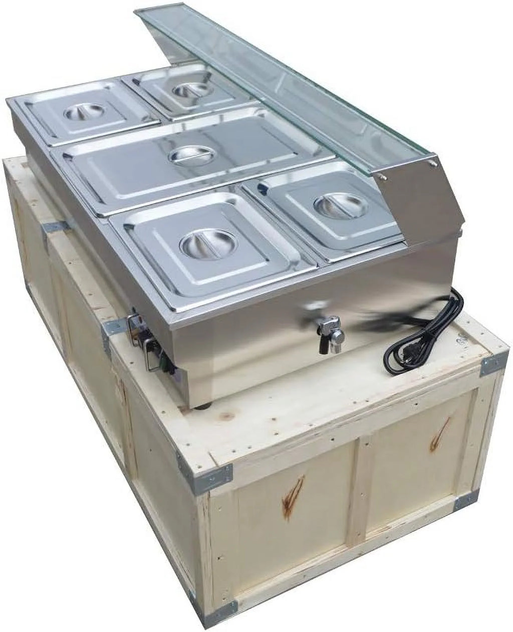 5-Pot Commercial Buffet Food Warmer with Glass Shield X49378