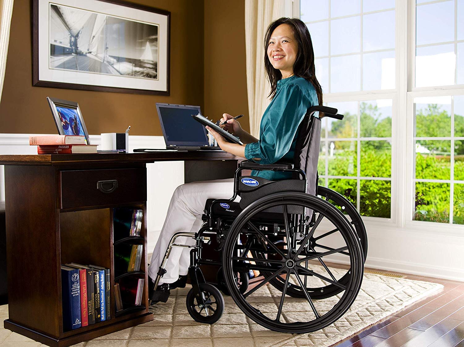 High Performance Lighter Weight Wheelchair with Desk Length Arms and Elevating Legrests, 16 Seat Width, Electric Red D1984
