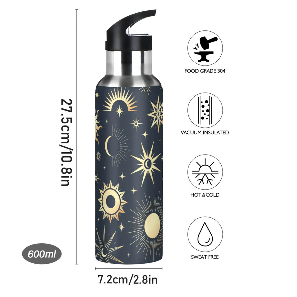 Gold Sun Moon Stars Stainless Steel Insulated Water Bottle Z15211