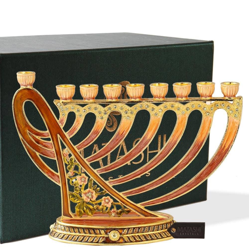 Hand Painted Enamel Menorah Candelabra with Gold Accent X3859