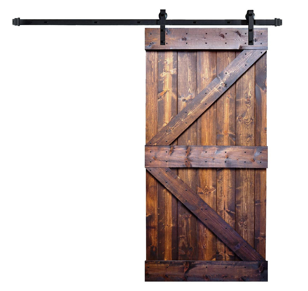Dark Walnut Knotty Pine Wood Sliding Barn Door Slab with Hardware Kit C85556