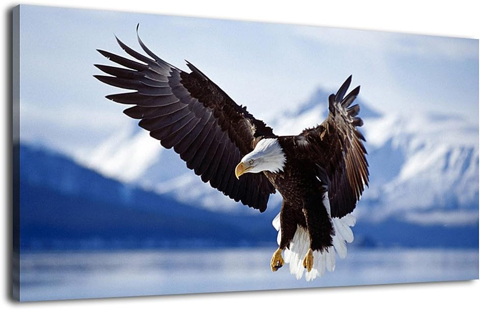 Framed Canvas Wall Art Bald Eagle Painting 20 x 40 C9373