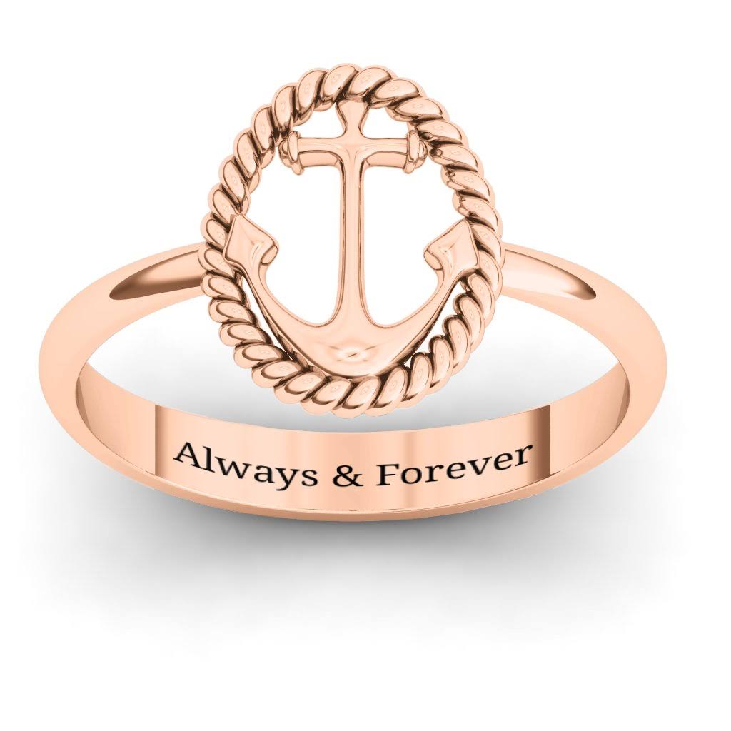 14K Rose Gold Anchor Ring I812