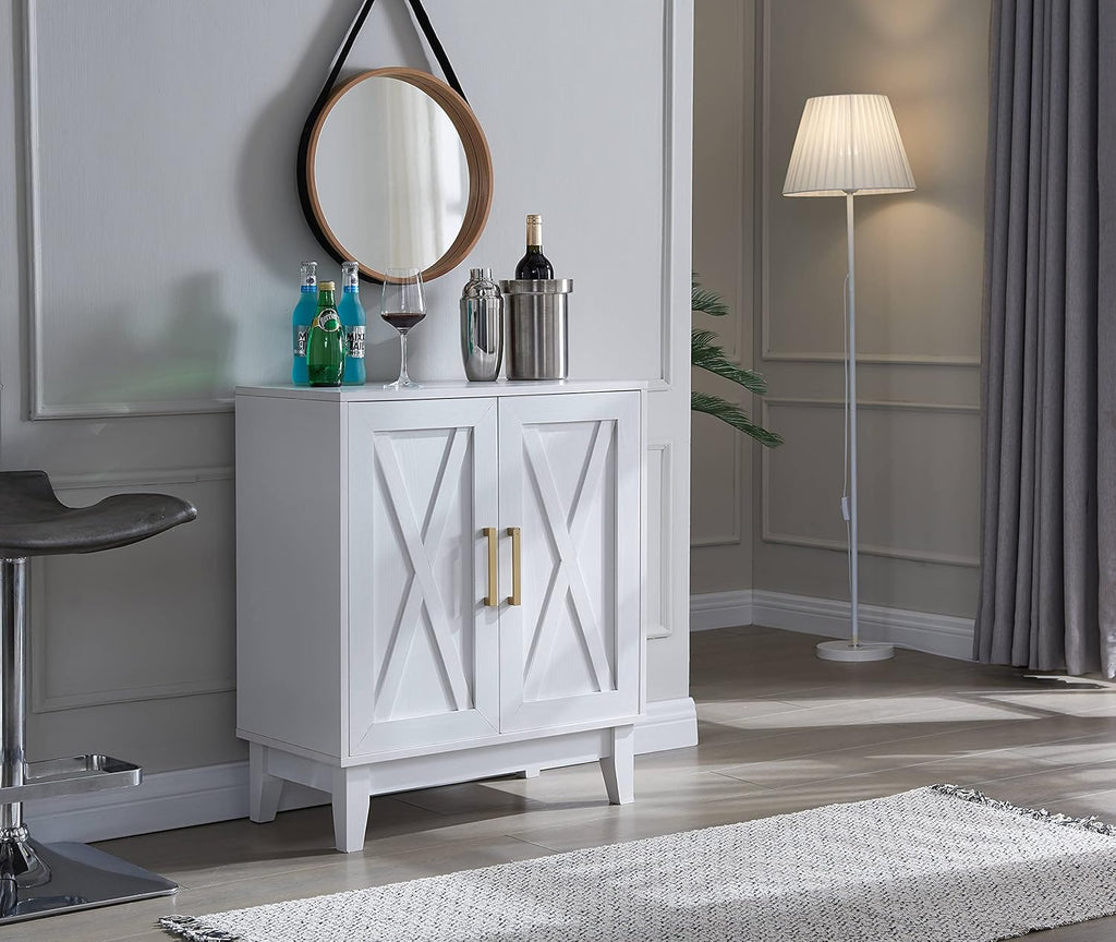 White Small Cabinet Sideboard with Wood Doors Y737