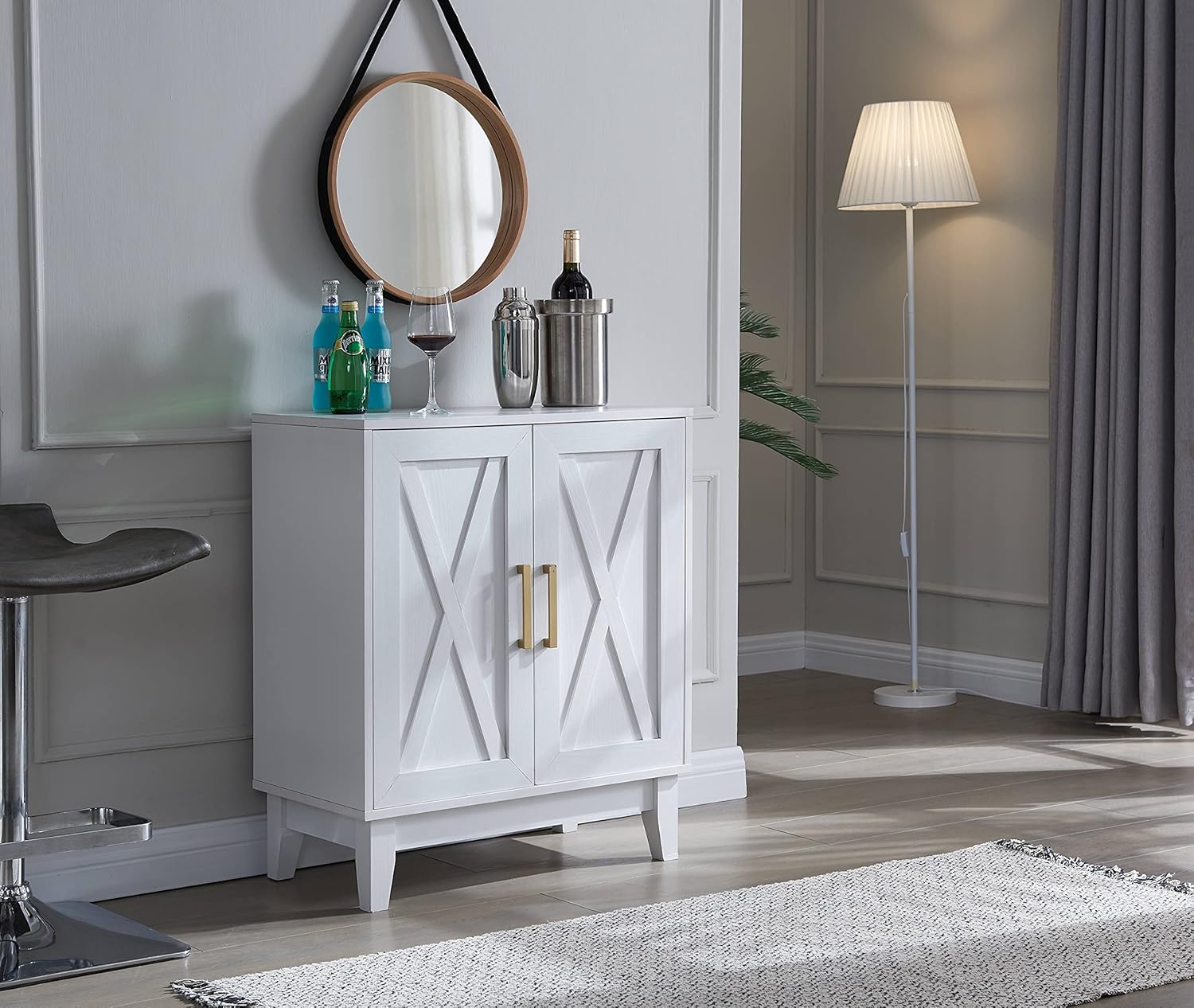 White Small Cabinet Sideboard with Wood Doors Y737