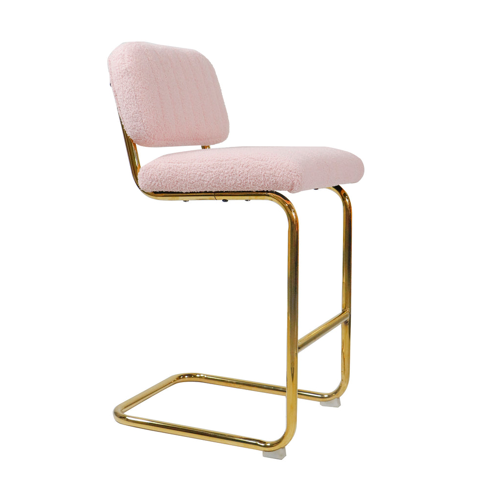 Pink Boucle Fabric Counter Height Bar Stools Set of 2 X4557