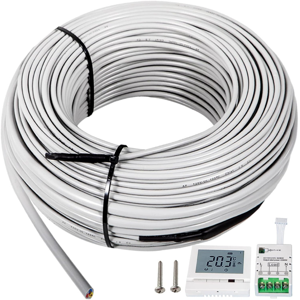 Floor Heating Cable 26.7 Square Feet Waterproof Insulated Temperature Control Panel Pack of 2 B87912