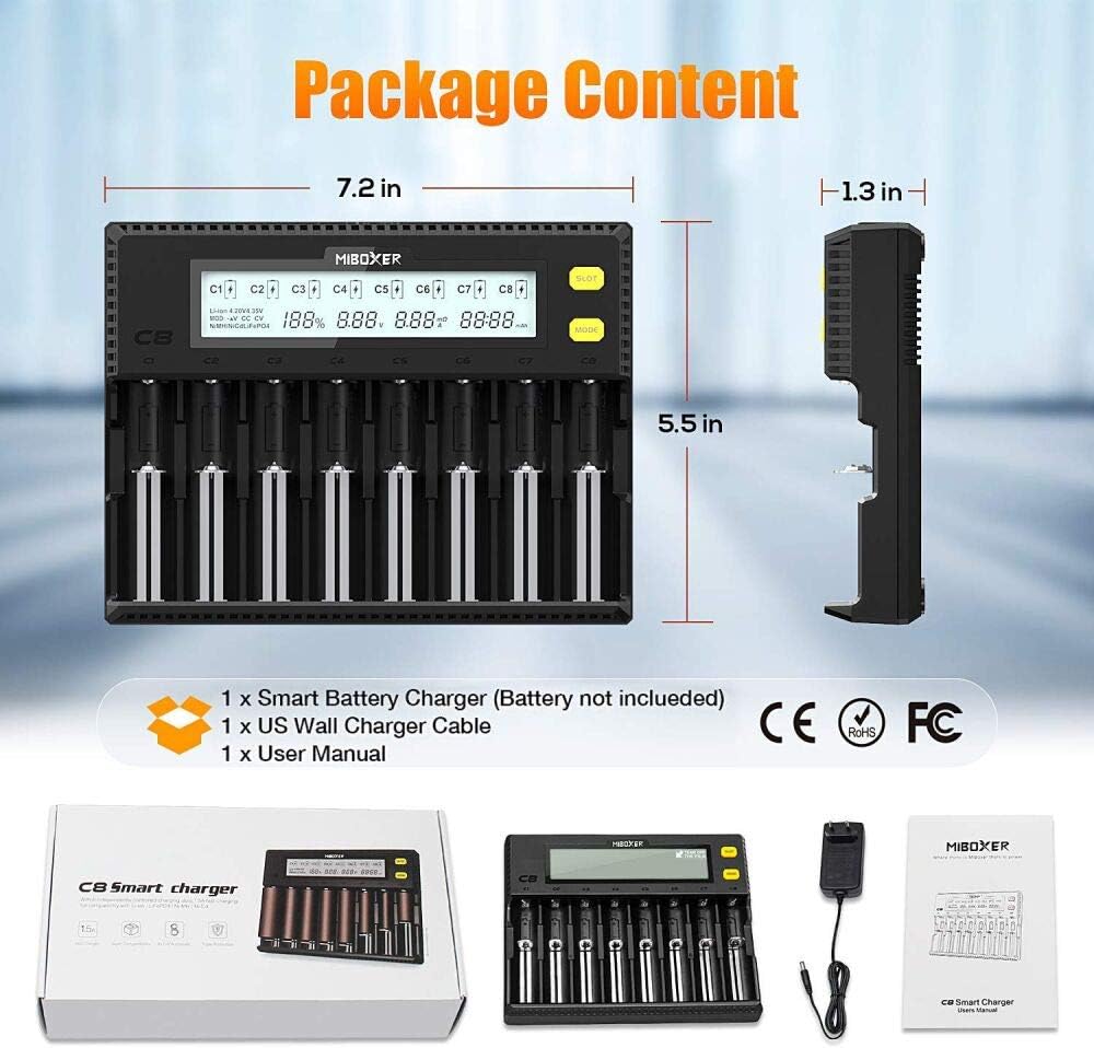 8-Bay Smart Battery Charger with LCD Display O6035