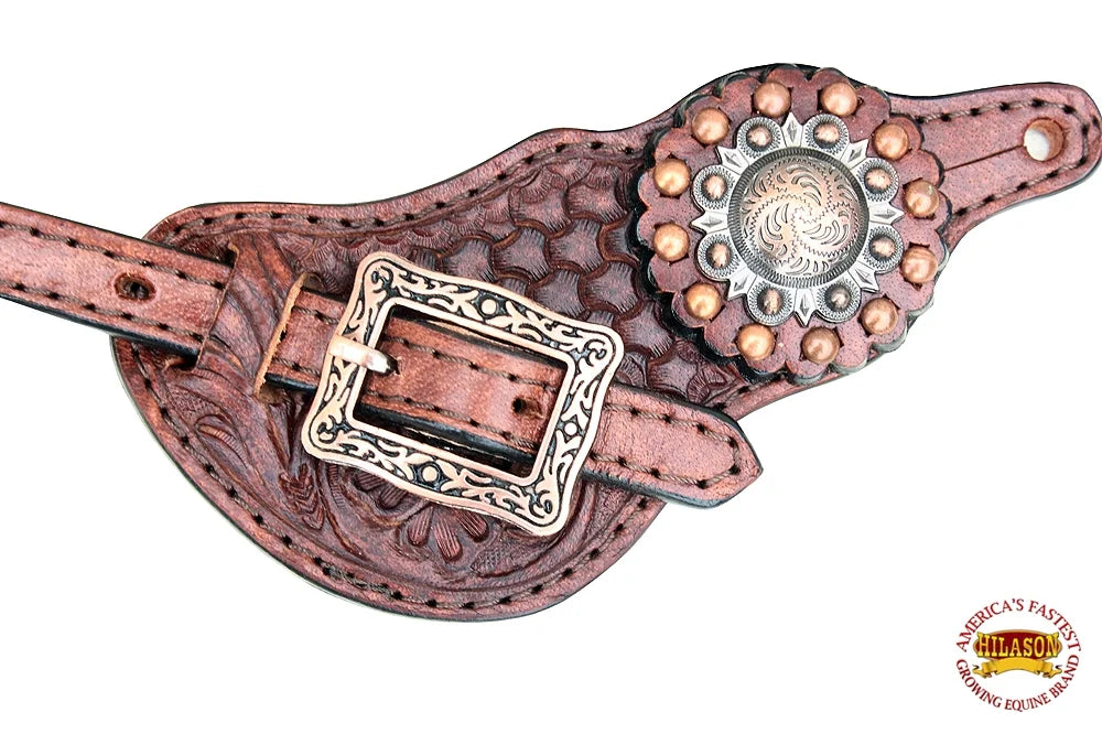Copper Leather Spur Straps With Studs And Concho S880