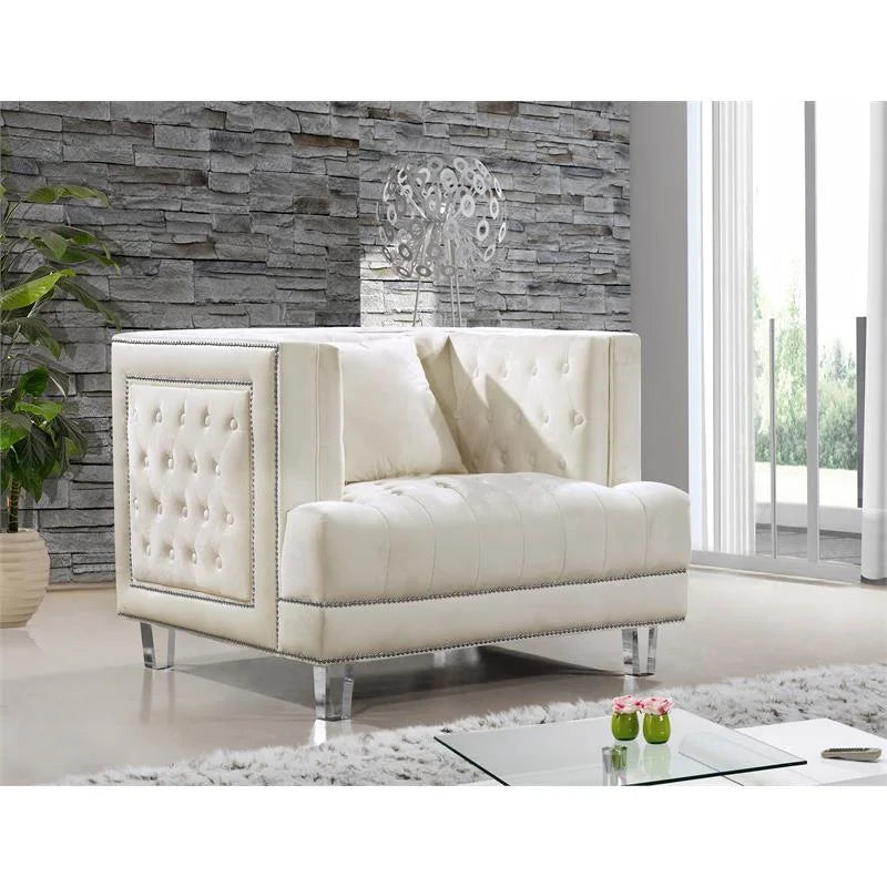 Cream Velvet Accent Chair and Sofa 2-Piece Furniture Set K49965