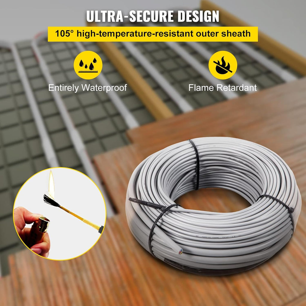 Floor Heating Cable 26.7 Square Feet Waterproof Insulated Temperature Control Panel Pack of 2 B87912