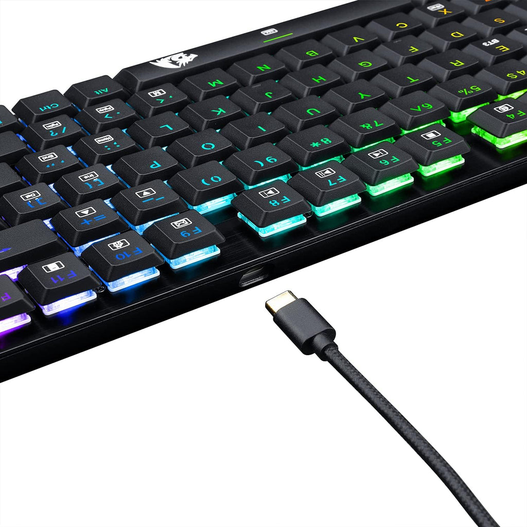 Wireless Bluetooth Mechanical Gaming Keyboard RGB Backlit Compact Low Profile Blue Switches Pack of 2 T225908