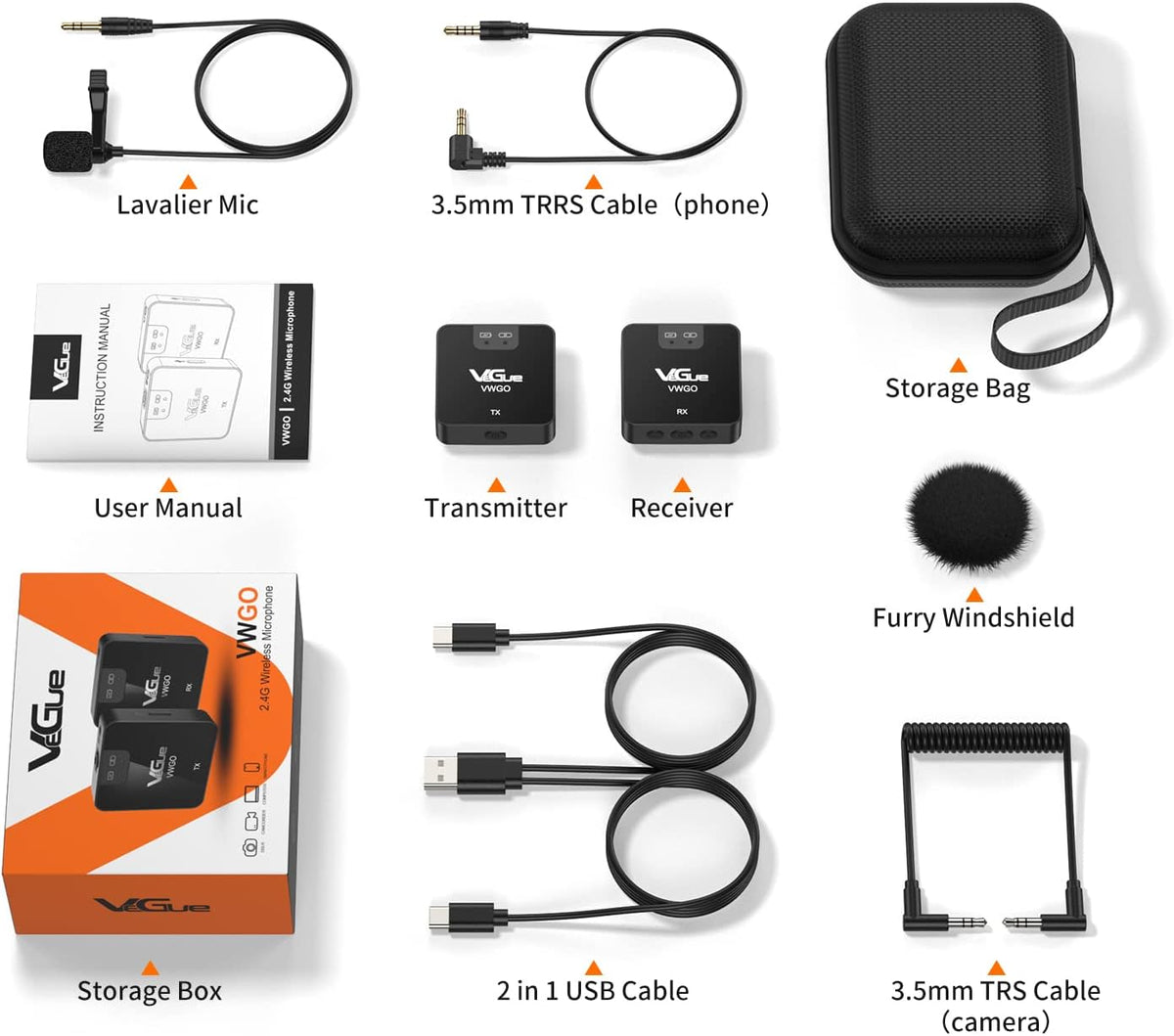 Wireless Lavalier Microphone System, 2.4GHz, Transmitter & Receiver, 230ft Range, Pack of 2 T894646