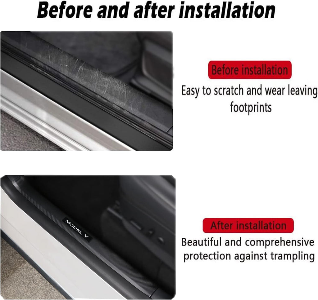Matte Carbon Fiber Pattern Door Sill Protector Cover ABS 4 pcs Q957