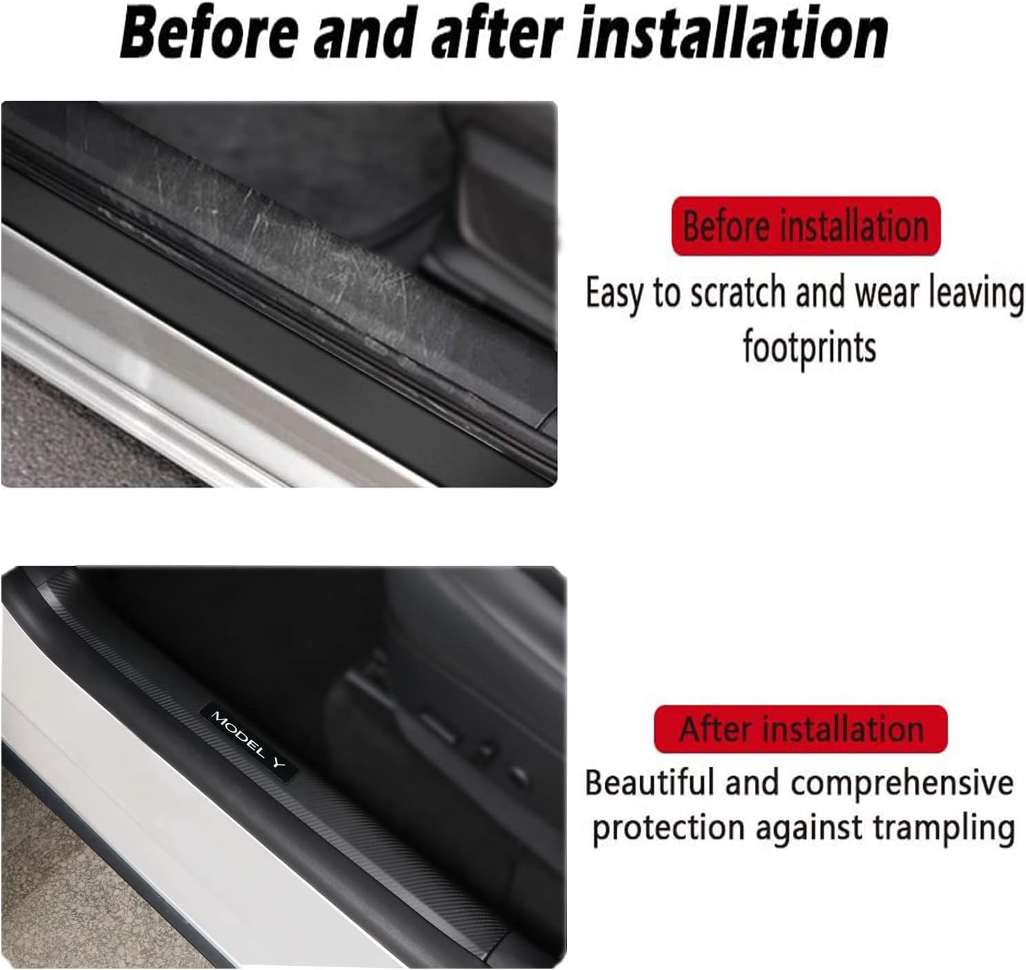 Matte Carbon Fiber Pattern Door Sill Protector Cover ABS 4 pcs Q957