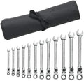 12 Pc. 12 Pt. XL Locking Flex Head Ratcheting Combination Wrench Set with Tool Roll, Metric F958101