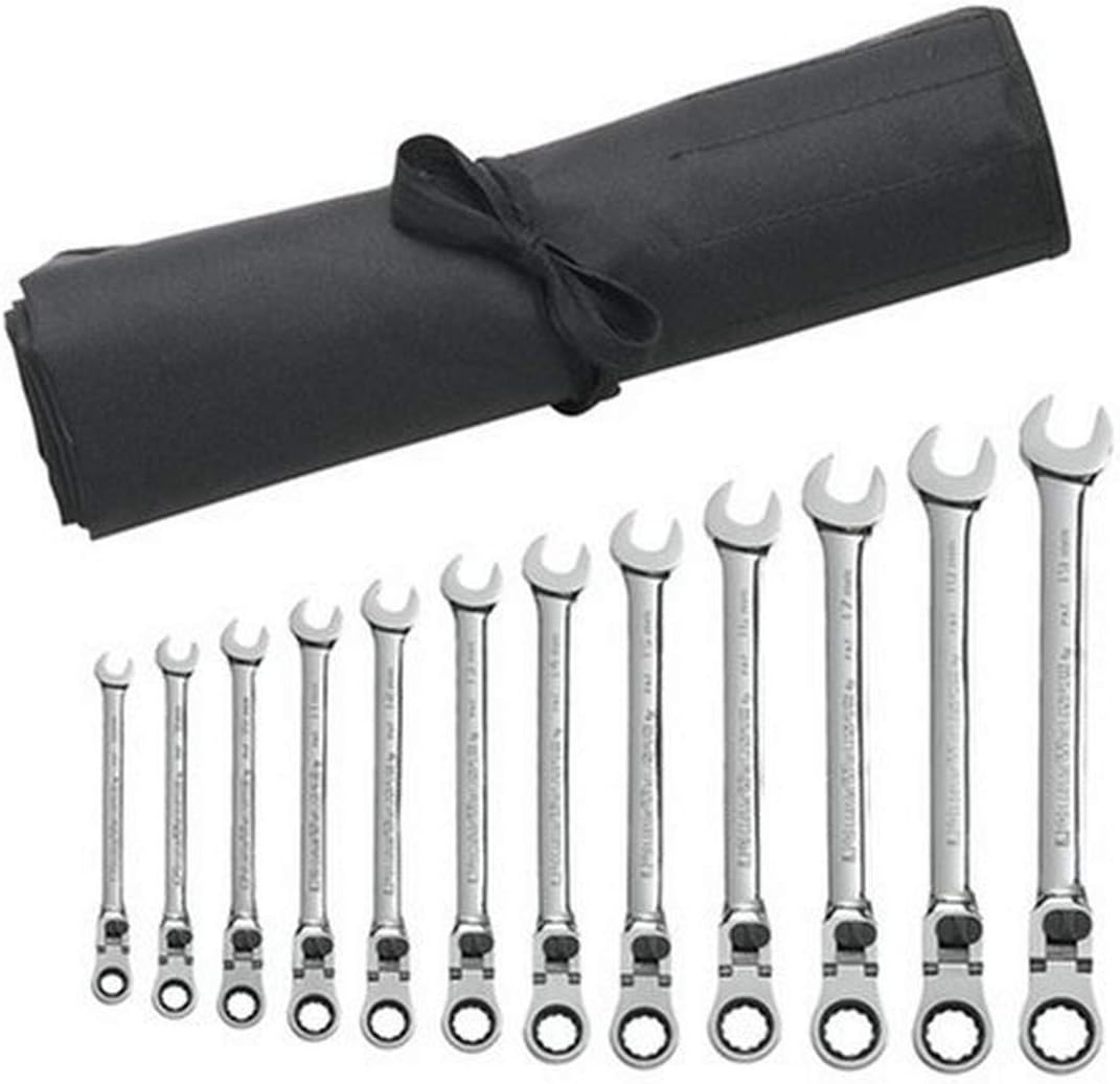 12 Pc. 12 Pt. XL Locking Flex Head Ratcheting Combination Wrench Set with Tool Roll, Metric F958101