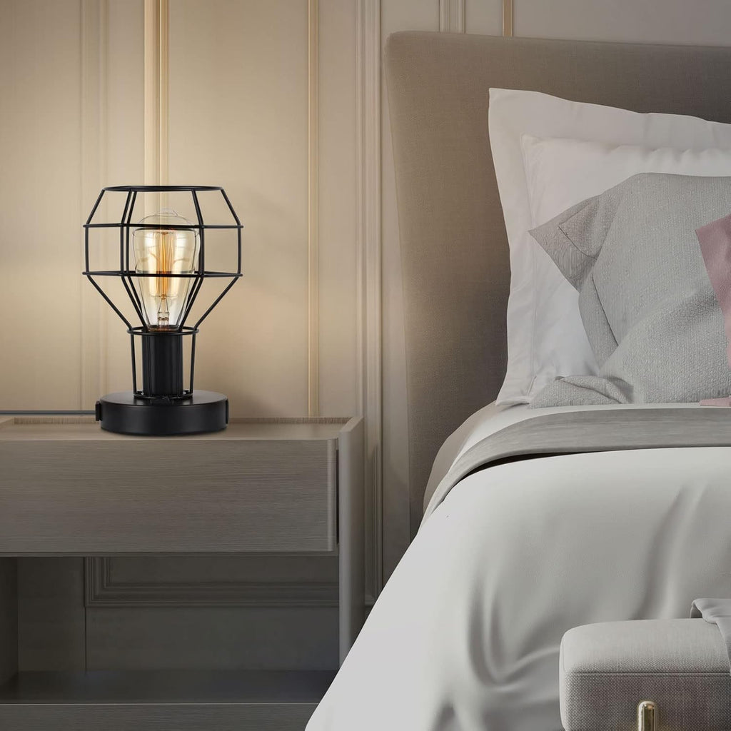 Black Industrial Table Lamp with USB Ports and AC Outlet X1084