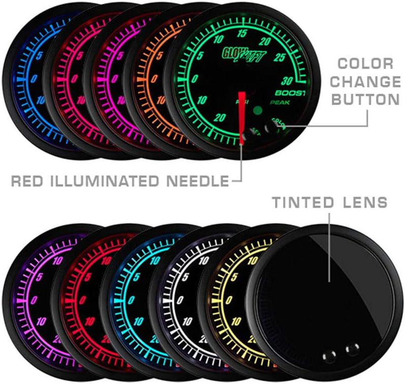 10 Color 10 BAR Oil Pressure Gauge Kit with Electronic Sensor, Black Dial, Tinted Lens, 52mm A686910