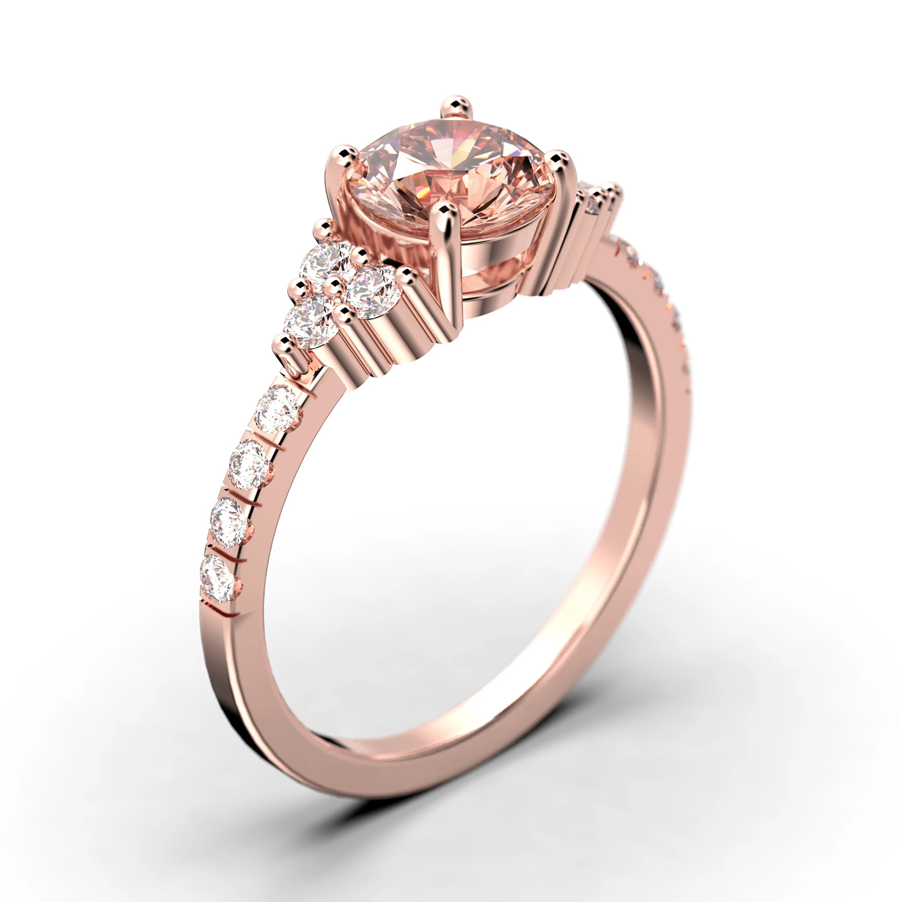 1.25 Carat Round Cut Morganite And Diamond Moissanite Engagement Ring in 925 Sterling Silver With 18k Rose Gold Plating W959943
