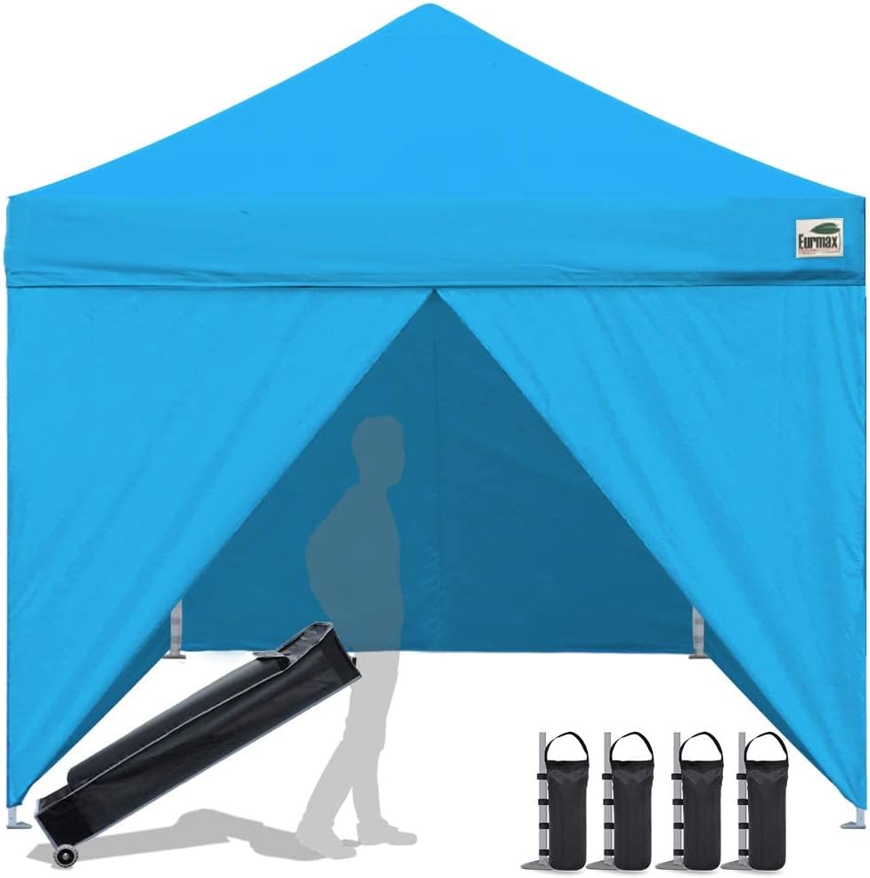 10 x 10 Pop up Canopy Tent with 4 Zippered Sidewalls and Roller Bag U808200